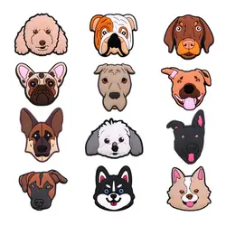  1 Pcs Dog Portrait PVC Shoe Charms  Cute Bulldog Poodle Husky Malinois Face Designer Clog Sandals Decorations for Party Gifts