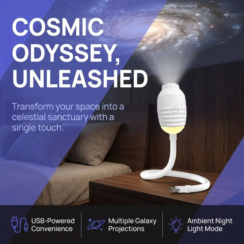 Mini 360° Rotating Galaxy Projector Stepless dimming USB Powered Star Projector Creative HD Holographic Night Light Ceiling Lamp