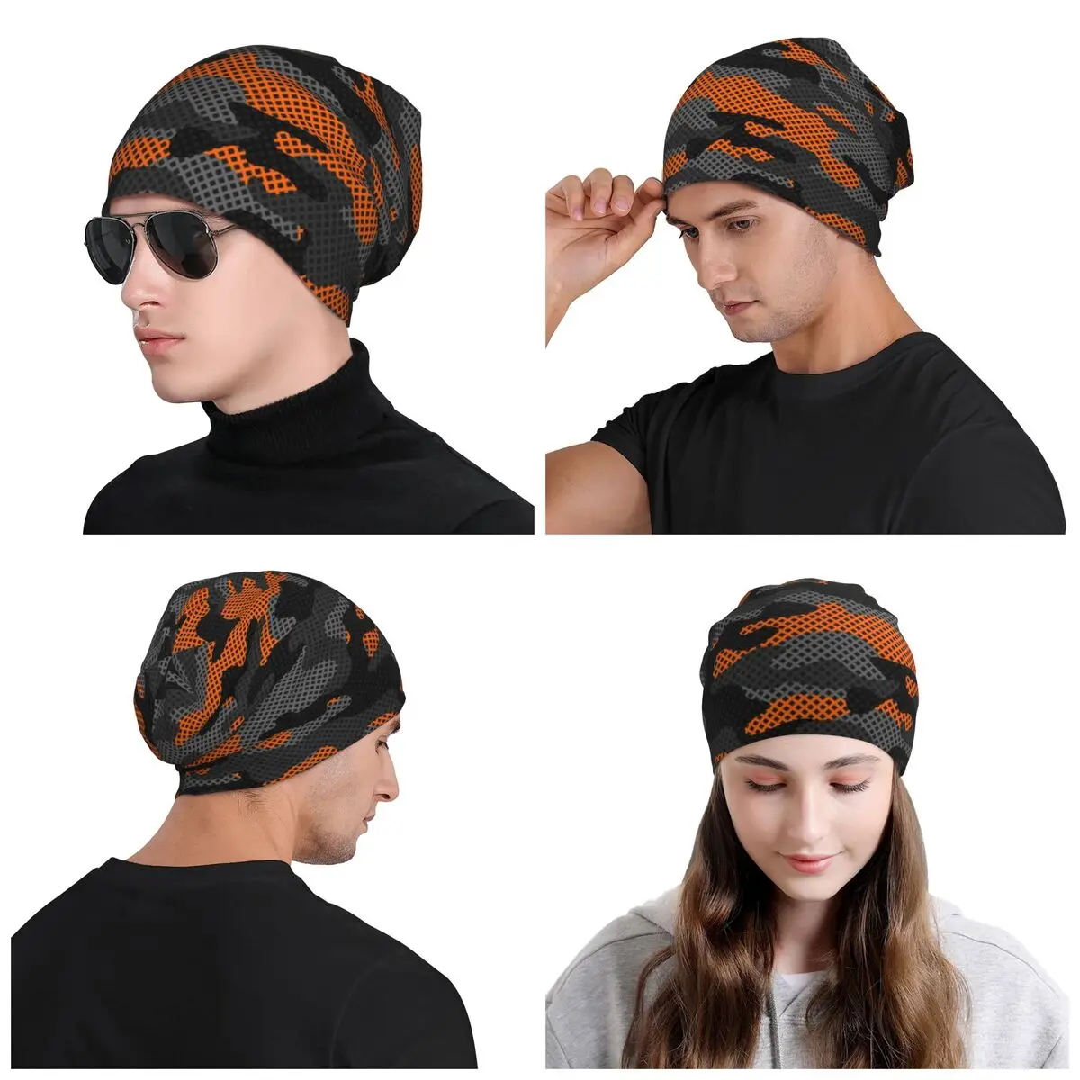 Camouflage Dark Black Orange Camo Skullies Beanies Caps Hip Hop Winter Warm Men Women Knitted Hat Adult Unisex Bonnet Hats view 6