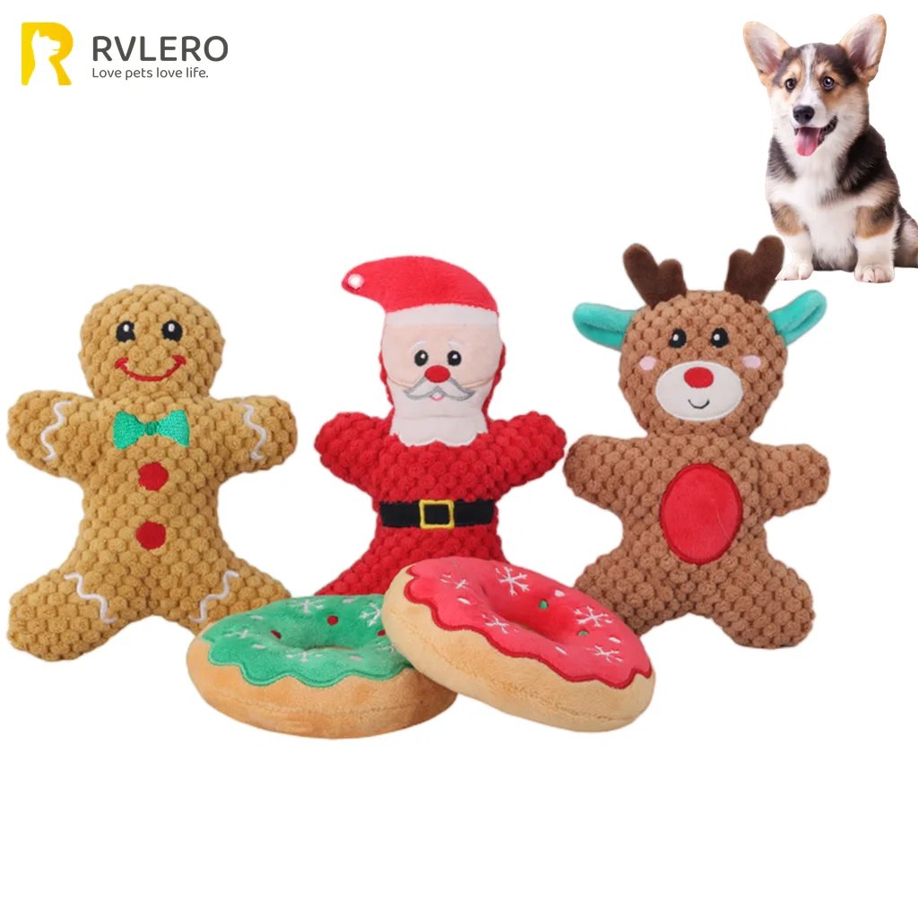 Pet Dog Plush Noise Chewing Toy Santa Elk Gingerbread Man Donut Cat Dog Christmas Series Cartoon Dog Toy Plush Squeak Pet Toy