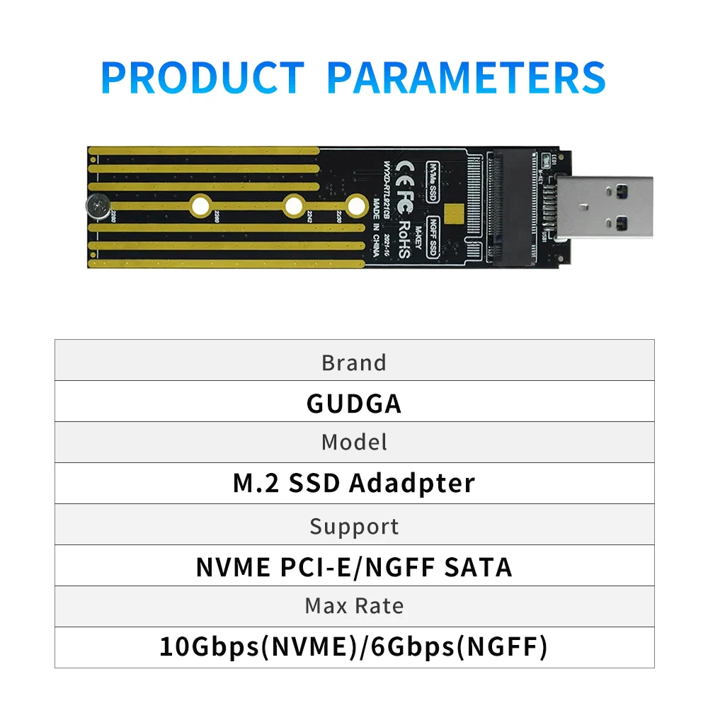 Dual Protocol M2 SSD Board M.2 to USB Adapter M.2 NVME PCIe NGFF SATA M2 Card for 2230 2242 2260 2280 NVME/SATA M.2 SSD Adadpter