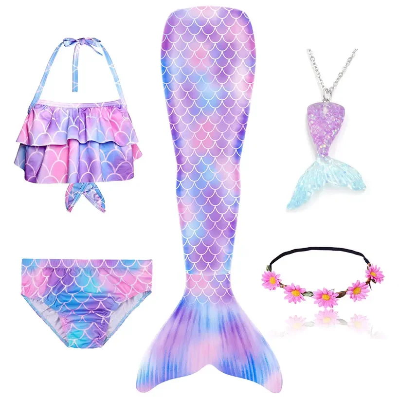 

Girls Swimwear 5pcs Mermaid Tails for Kids Bikini Set Swimming Dress Bathing Suit Todder Swimsuit Girl 3 4 5 6 8 10 12 Years