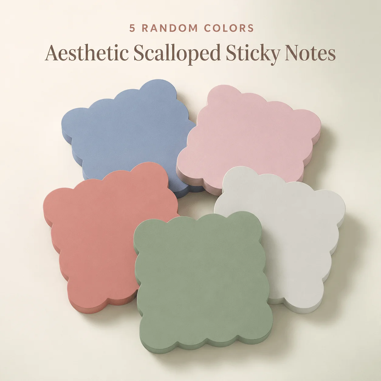 Random 5 Pcs Wavy-Edge Sticky Notes Attractive Memo Notes 30 Per Pad Pastel-Colored For Office School Study Planning Desk Decor