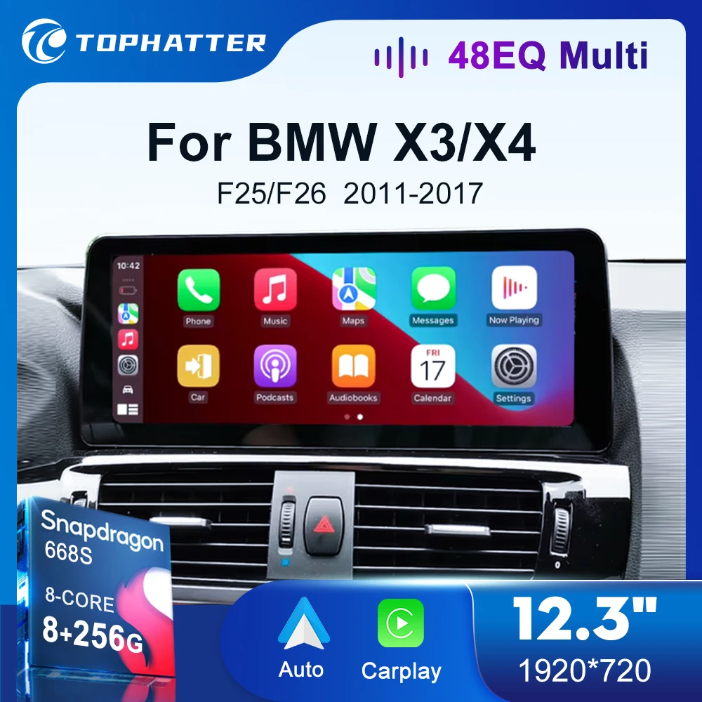 

12.3 Автомобильное радио для BMW X3 F25 X4 F26 CIC NBT Система CarPlay Android Auto Мультимедийный проигрыватель Головное устройство Экран Стерео Видео DSP