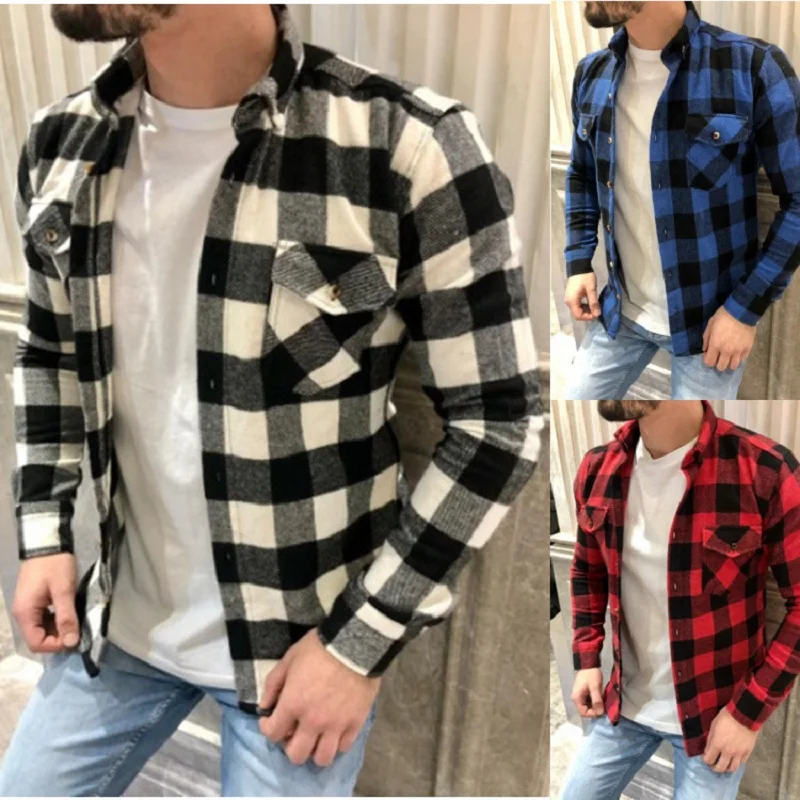 2023 Hot Spring And Autumn Cotton Coolen Chaoyang Grid Men\'s Shirt All Match Slim Long Sleeve Shirt All Match Clothing