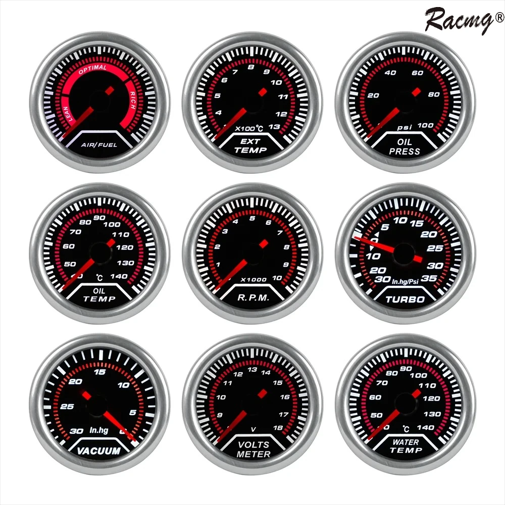 

52mm Oil Temp Oil Press Voltage Tachometer Boost Water Temp Air Fuel Ratio/EGT Gauge Analog led White Case 52MM Gauge Pods