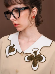 Women's original design embroidered leaf shirt