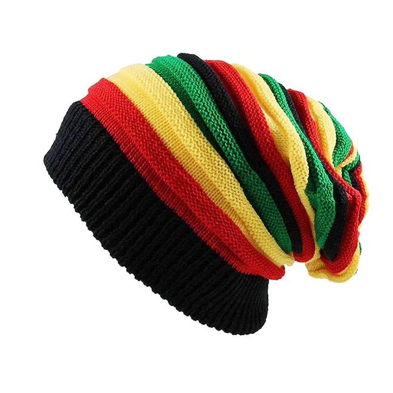 

New Unisex Knitted Beanie CapJamaica Rainbow Striped Beanies Hats Winter Warm Hip Hop Punk Reggae Skull Hat Rasta Style Gorro