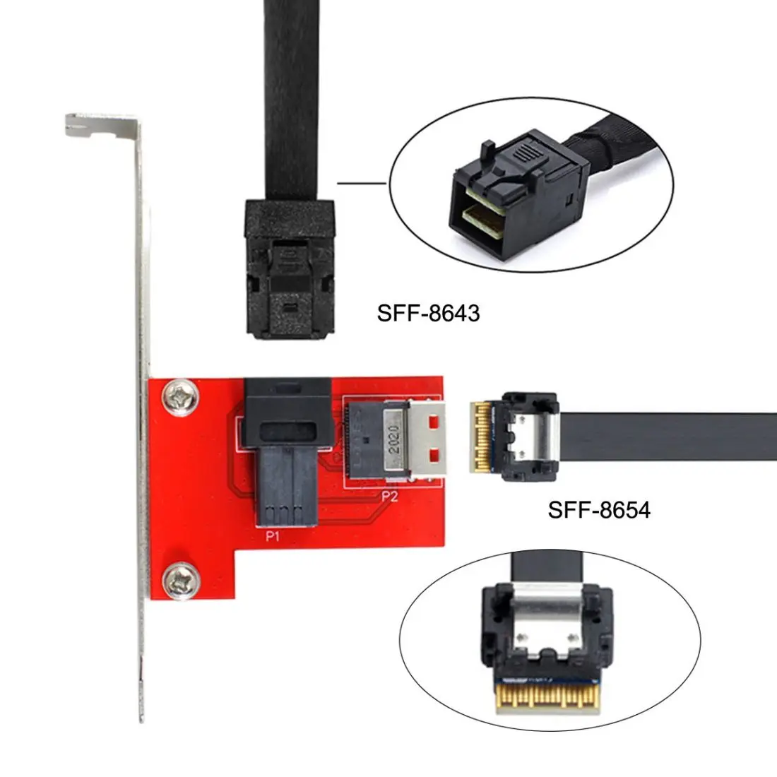 CYSM ChenYang CY Slimline SAS SFF-8654 PCI-Express 4.0 to HD SFF-8643 PCBA Female Adapter With Bracket