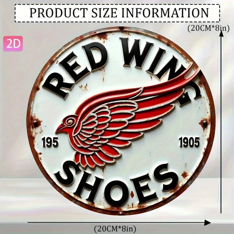 [2D Flat] Cartel de pared de metal con zapatos de ala roja vintage, decoración rústica de aluminio con diseño atrevido de "ala roja", perfecto para el hogar, bar, Gar