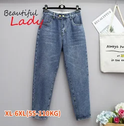 XL-6XL Plus Grande Taille Baggy Jeans Femme Taille Haute Rinçage Longueur Denim Pantalon spinal Jeans Boyfriend Blue Jeans pour Femmes