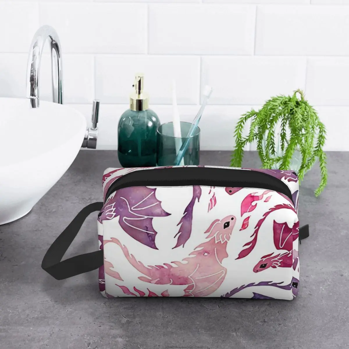 Dragon Fire Pink & Purple Makeup Bag Cosmetic Organizer Storage Dopp Kit Toiletry Cosmetic Bag for Women Beauty Travel