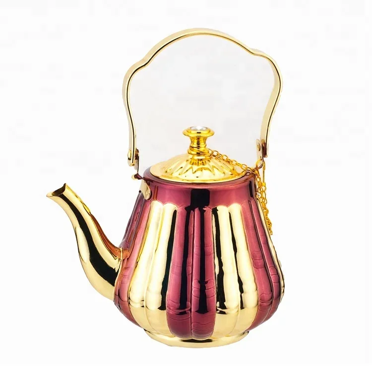 Customized Logo High Quality Turkish Style Stainless Steel Tea and Coffee Set Metal Arabic Teapot for Home Use Colored Stylish