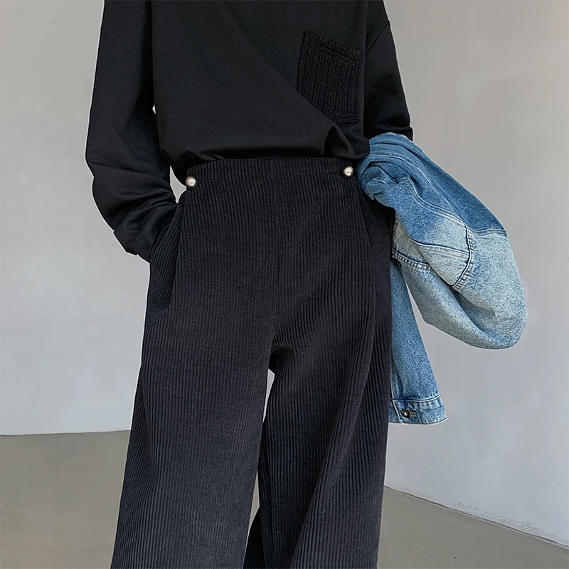 Men Loose Casual Vintage High Waist Wide Leg Corduroy Pant Male Japan Korean Streetwear Fashion Show Straight Trousers