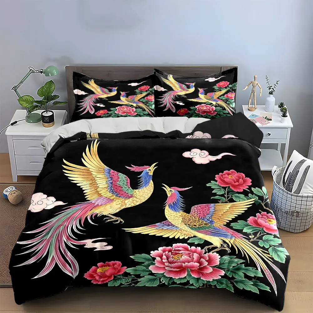 Chinese Phoenix Floral Decor Set Multiple sizes kid's and adults' bedroom Exquisite 3PC bedding set, gift