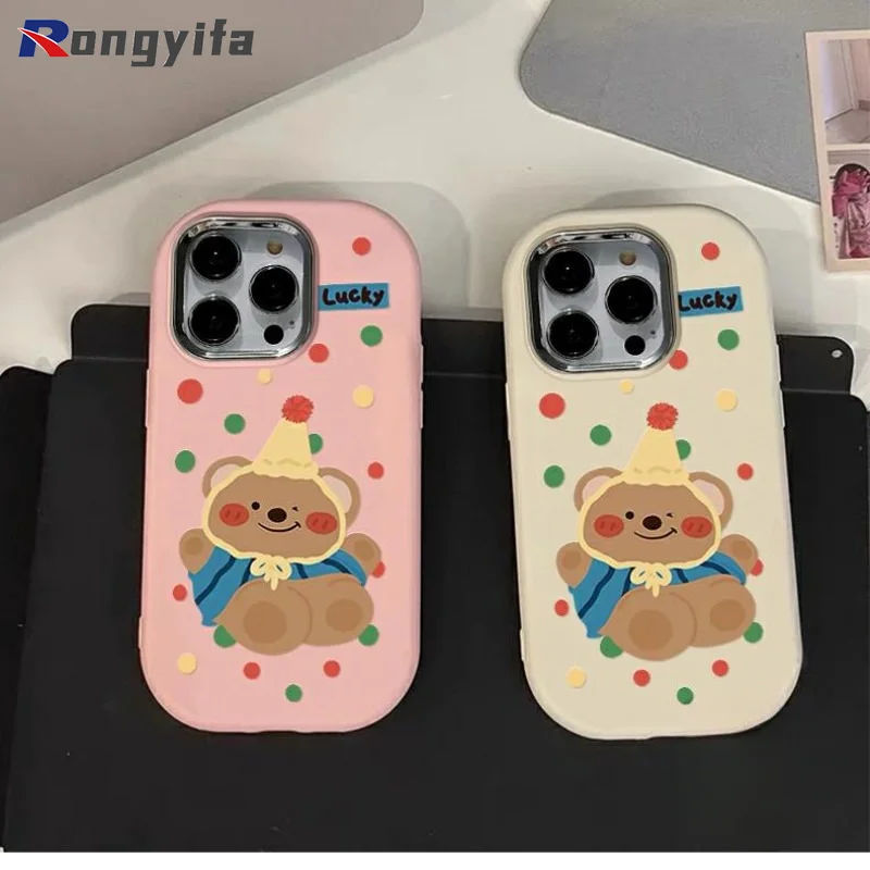 For iPhone 15 14 13 12 11 Pro Max XS Max XR X 8 7 Plus SE Phone Case Blushing Teddy Bear Soft Shockproof Cover