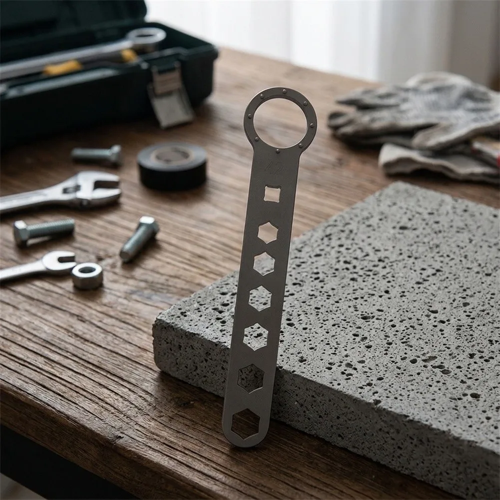 Motorcycle Front Shock Wrench for Inverted Forks - 22cm Sturdy Metal Alloy Tool with Four Distinct Hole Patterns