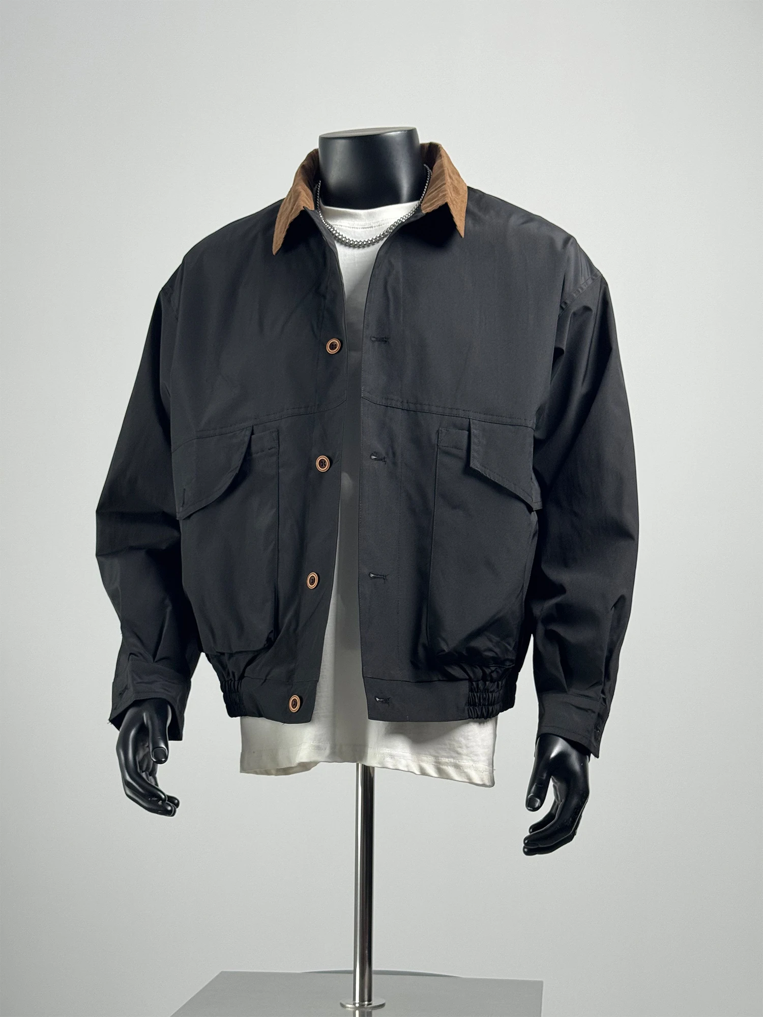 

Японский рабочий джерт с контрастным цветным воротником, мужская осенняя повседневная верхняя одежда большого размера, вельветовый лоскутный универсальный топ...