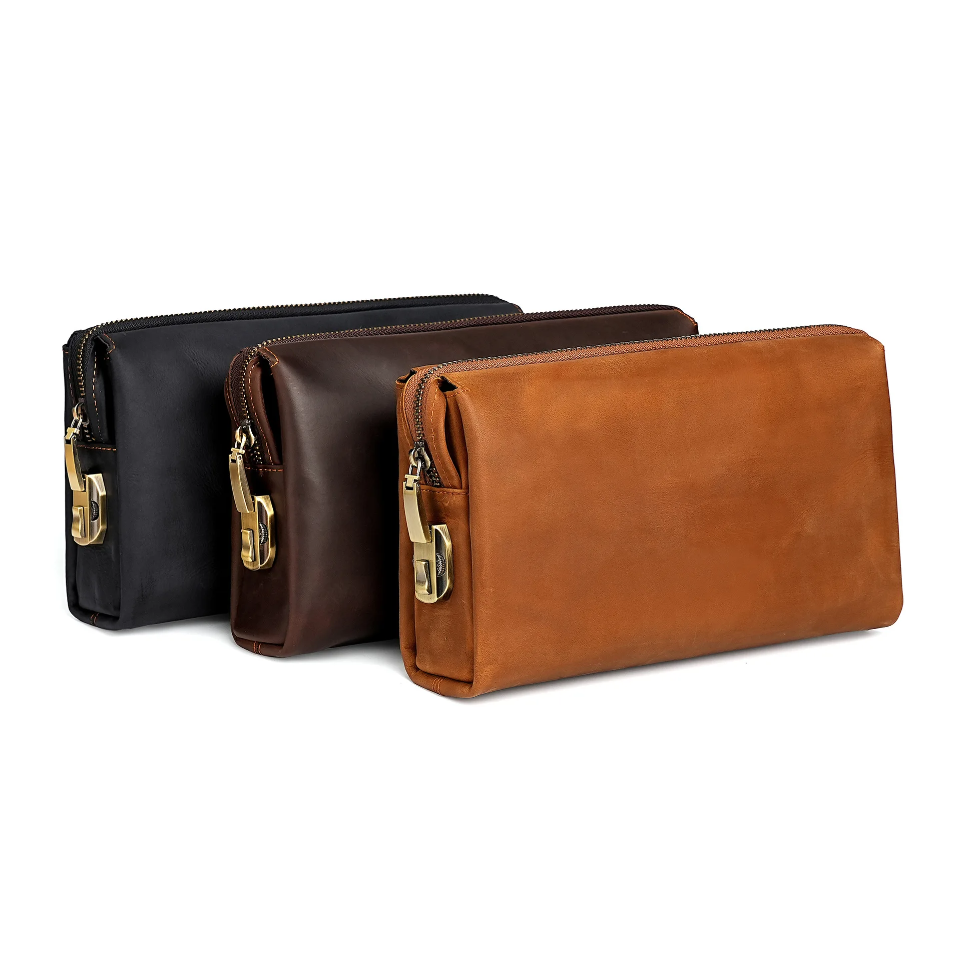 New Men's Clutch Bag Genuine Leather Phone Bag Crazy Horse Leather Large-capacity Storage Bag Long Business Bag Male Wallet