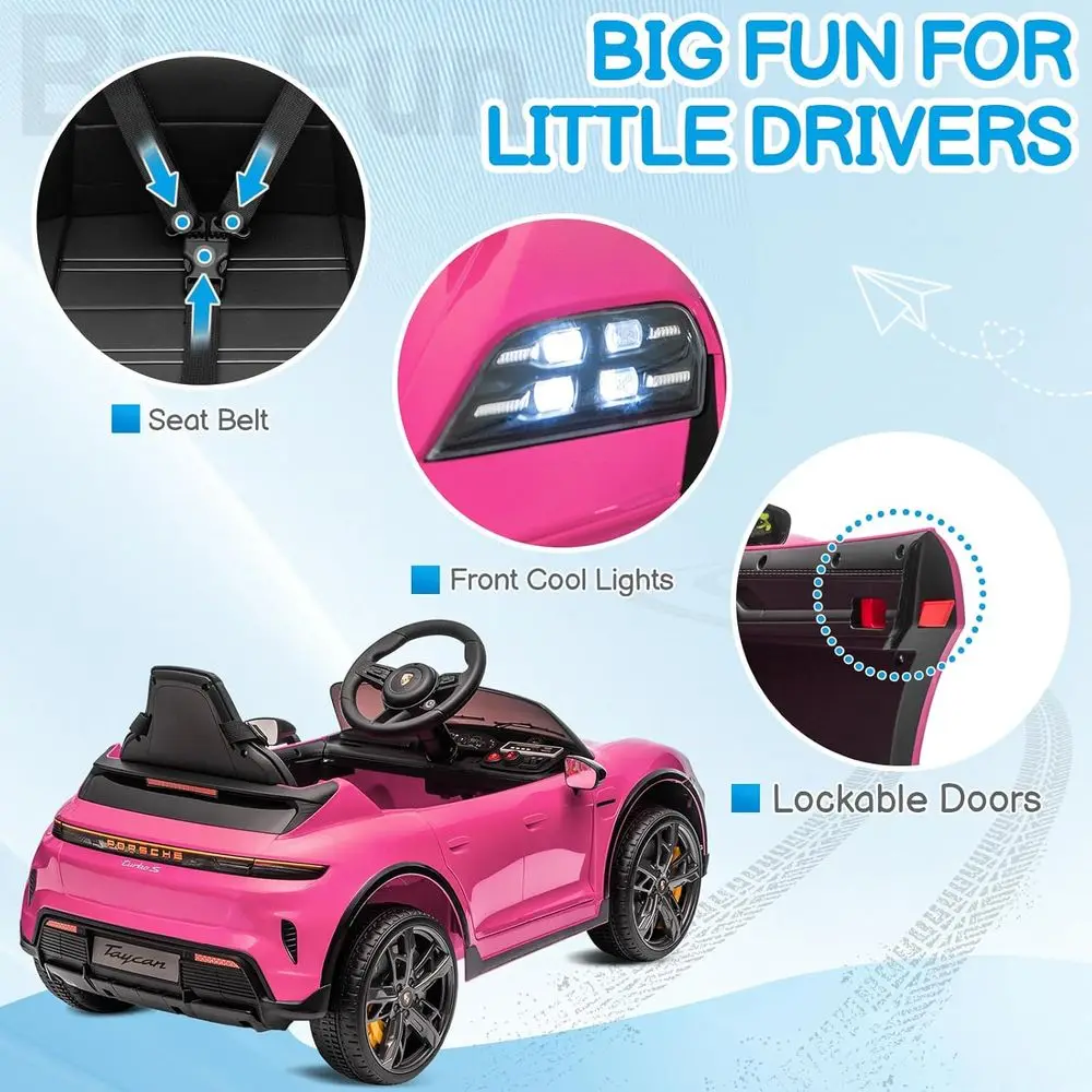 12V キッズライドオンカー、ライセンス取得済みポルシェ・タイカン電動カー（幼児向け）、バッテリー駆動の乗用玩具、リモコン付き