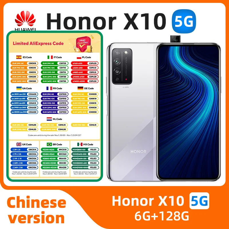 

Honor X10 5g Smartphone 4300mAh Battery 6.63 Inch Kirin 820 40MP+16MP Camera 22.5W Super Charge Android Original used phone