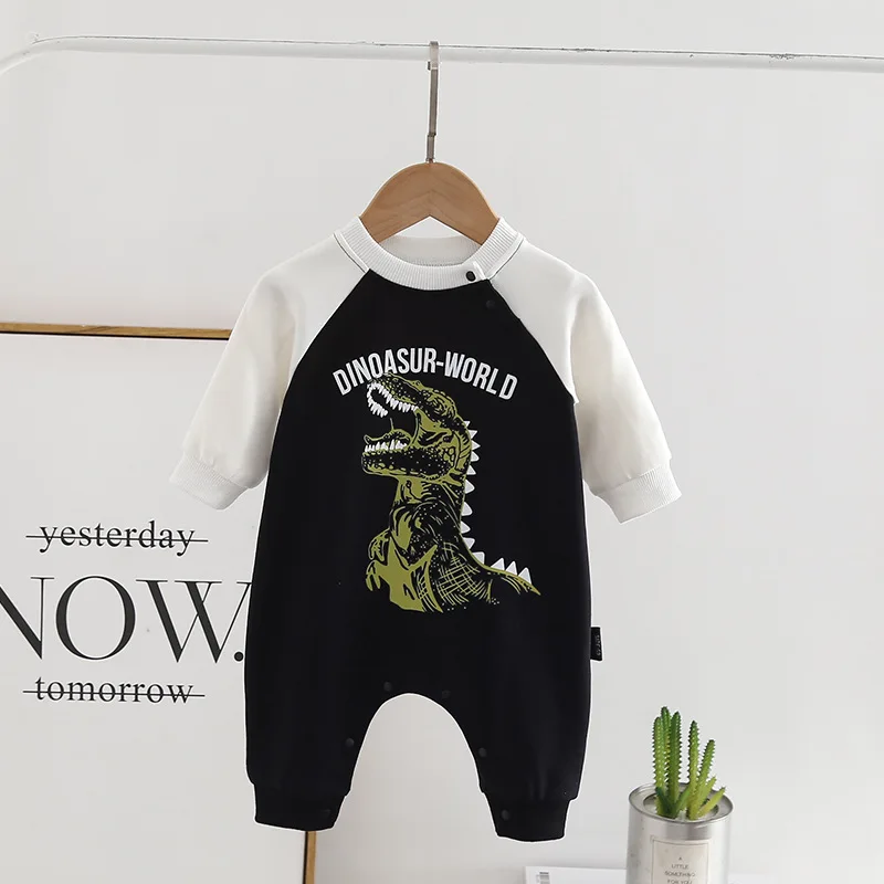 MILANCEL New Autumn Baby Boys Dinosaur Rompers Toddler Handsome Letters Jumpsuit Infant Outwear One Piece