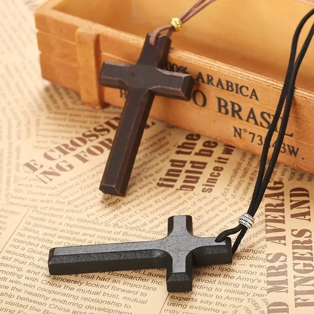 Pendentif croix Nina ifix en bois pour hommes et femmes, colliers de présidence, pull noir et marron, ULJO90 cm, bijoux religieux unisexes