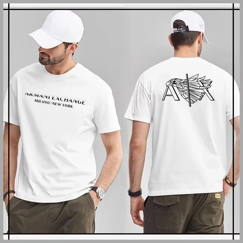 Parent-child Clothing New Men's AX T-shirt Ea7 Short-sleeved T-shirt Men's Crew Neck Cotton Half-sleeved 2024 Summer European