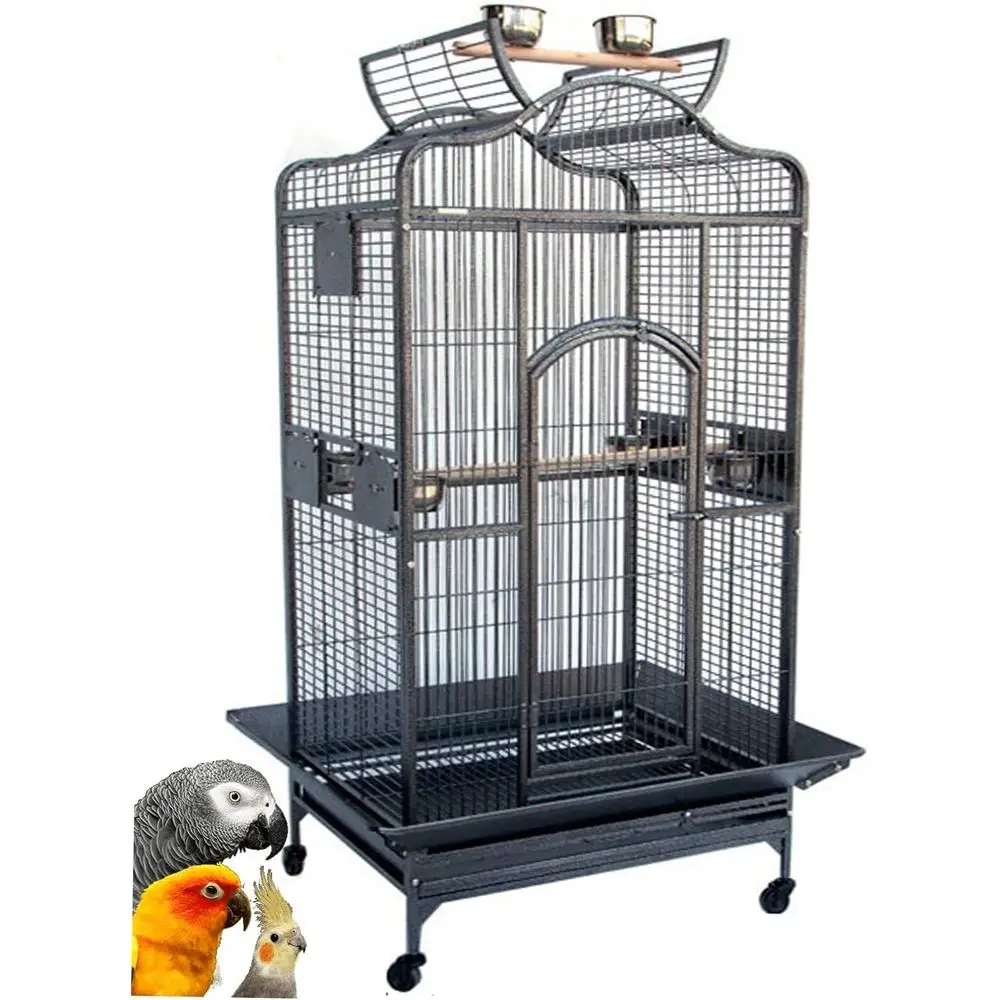 

Элегантная клетка для птиц и попугаев с открытым куполом и деревянной подставкой-переполохом (35.25 x 29.5 x 62H дюймов, черный с прожилками)