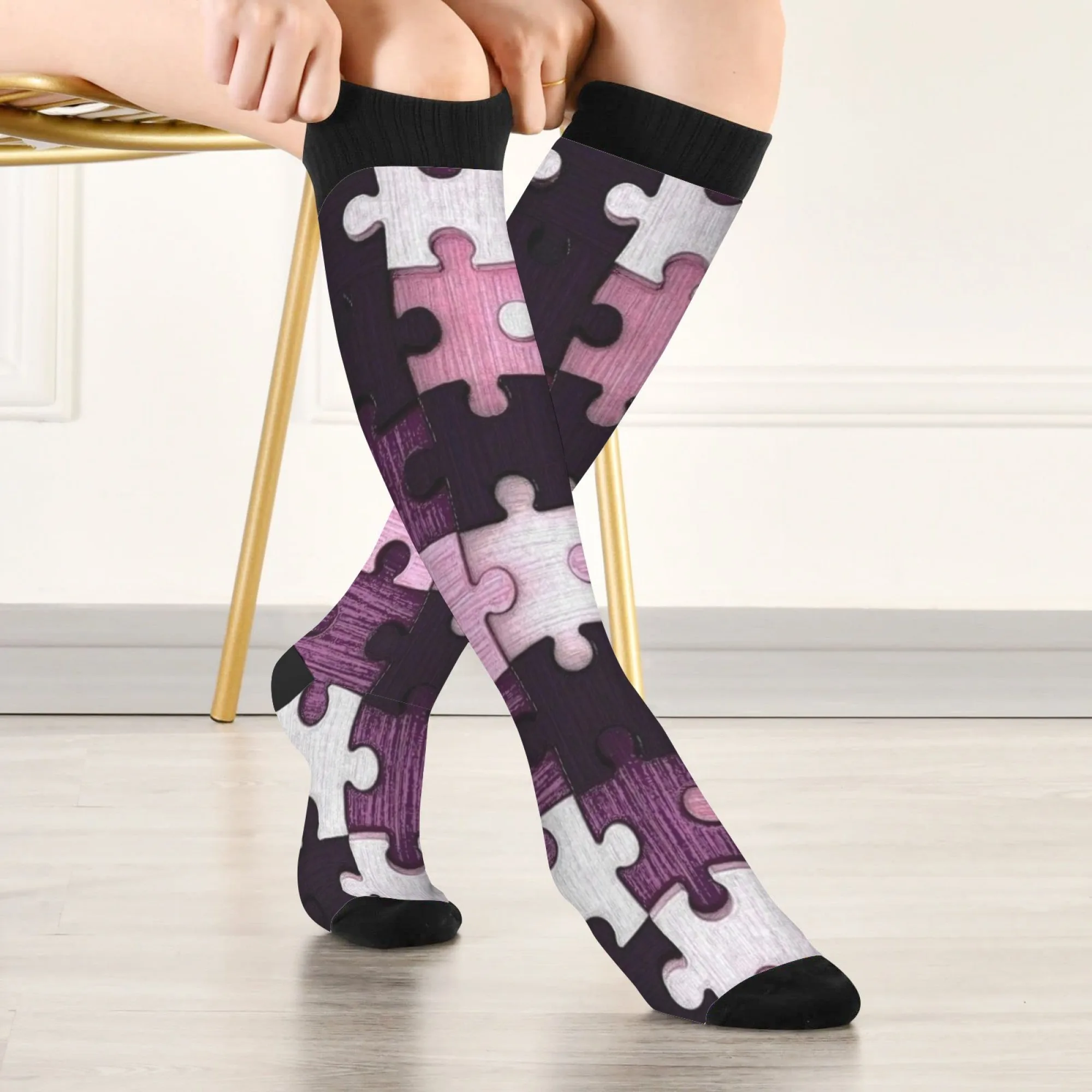 Rosa Puzzle Damenstrümpfe Street Hip-Hop Trend Socken Unisex bequeme atmungsaktive rutschfeste lässige Laufsocken