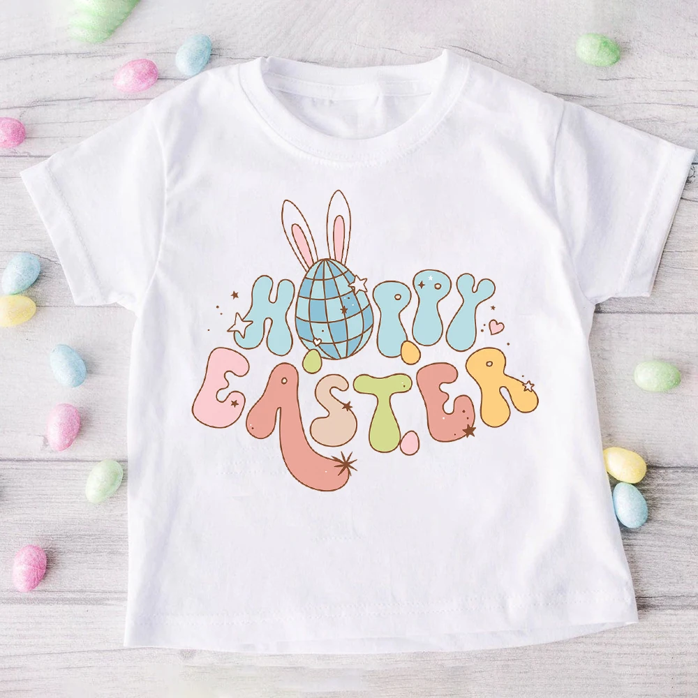 

Happy Easter Print Kids Shirt Boy Girl Clothing Toddler T-shirt Children Easter Party Outfits Kid Gift Tee Child Casual T-shirts