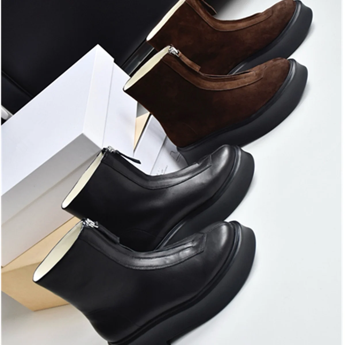 

Maxdutti Minimalist Ankle Boots Women Autumn And Winter Women's Boots Front Zipper 5cm Thick-soled Boots Shoes Women