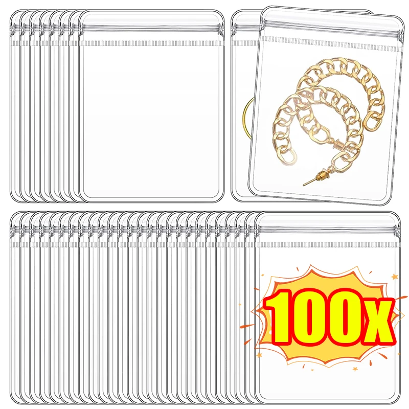 10/100pcs Jewelry Package Zipper Pouch Bags Thickened Clear PVC Anti-Oxidation Organizer Earring Rings Necklace Storage Holder