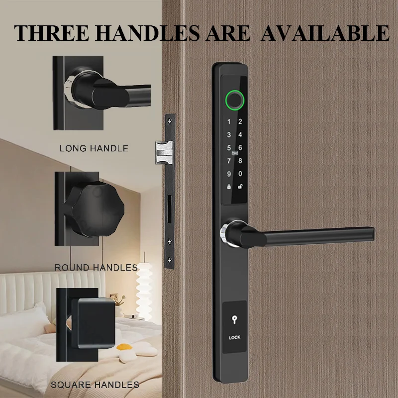 TTLock APP Waterproof Smart Fingerprint Password Card Door Lock Aluminum Alloy For Outdoor Pull Push Sliding Door Patio Door