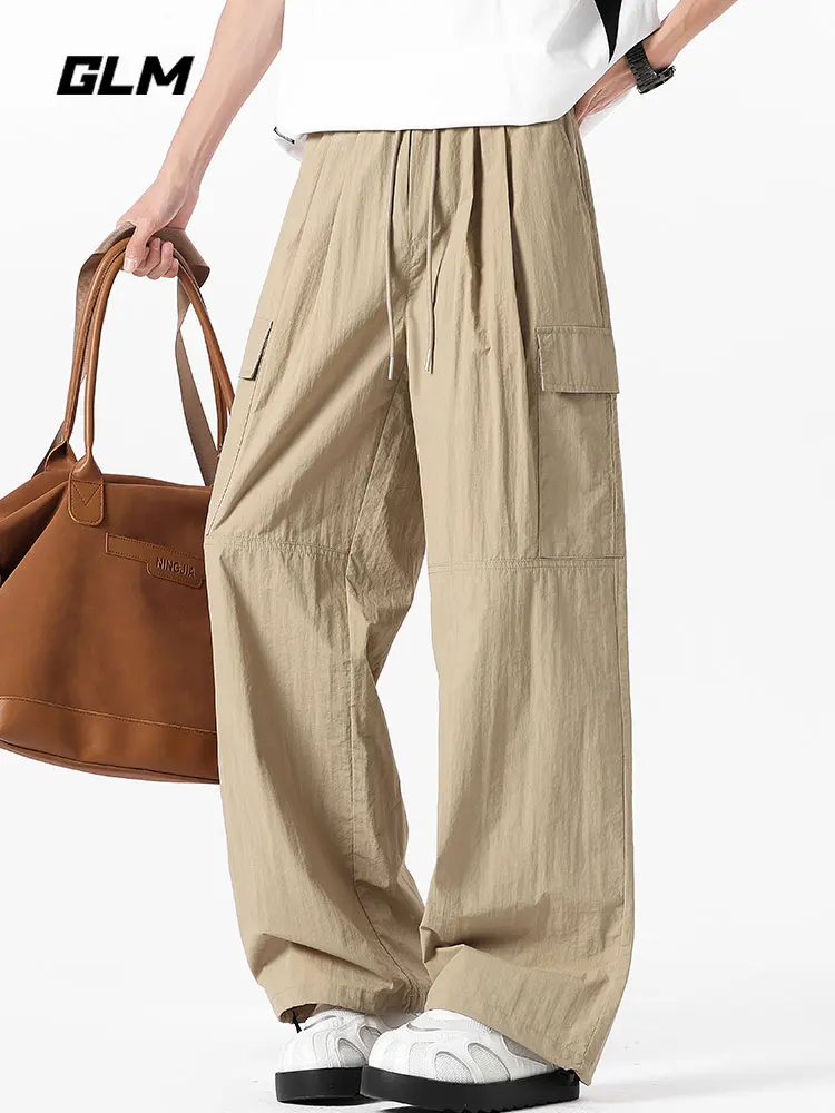 

GLM Брюки десантника из ледяного шелка, мужские летние тонкие свободные спортивные прямые повседневные брюки, широкие брюки, свободный крой, нейлоновая ткань