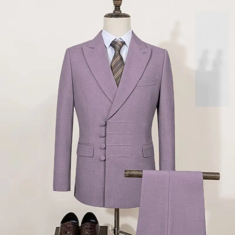 Suit (Blazer+Pants) Men's Linen Business Fashion Slim Gentleman 2 Piece Solid Color Wedding Travelling Beach Best Man Casual Set