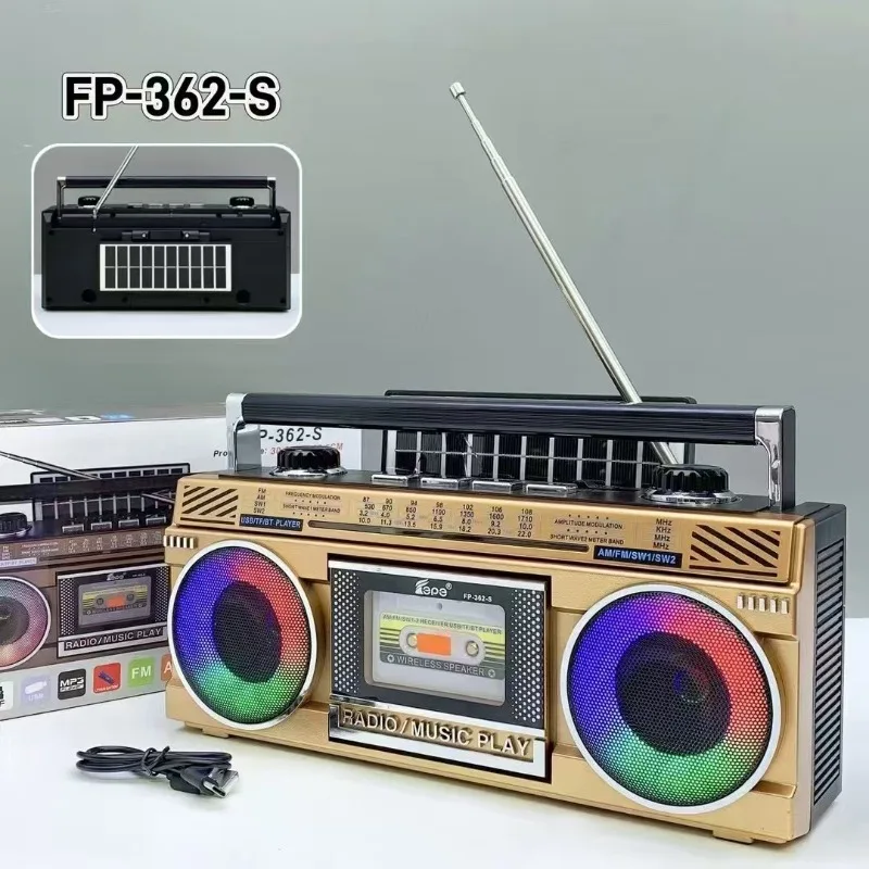 80's Style Multifunctional USB TF Card Radio with FM AM SWQ-2 4 Band Radios Disco Light Retro Portable Outdoor Bluetooth Boombox