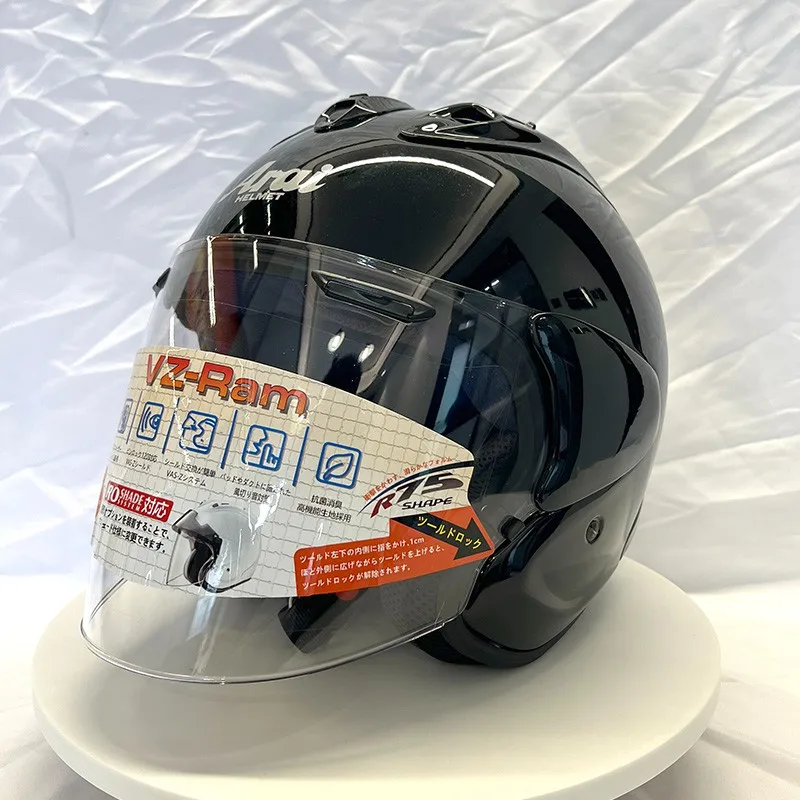 VZ-RAM ABS Classic 3/4 Open Face Helmet,For Vintage Motorcycle and Cruise Motorcycle Protection Helmets,Bright black,Capacete