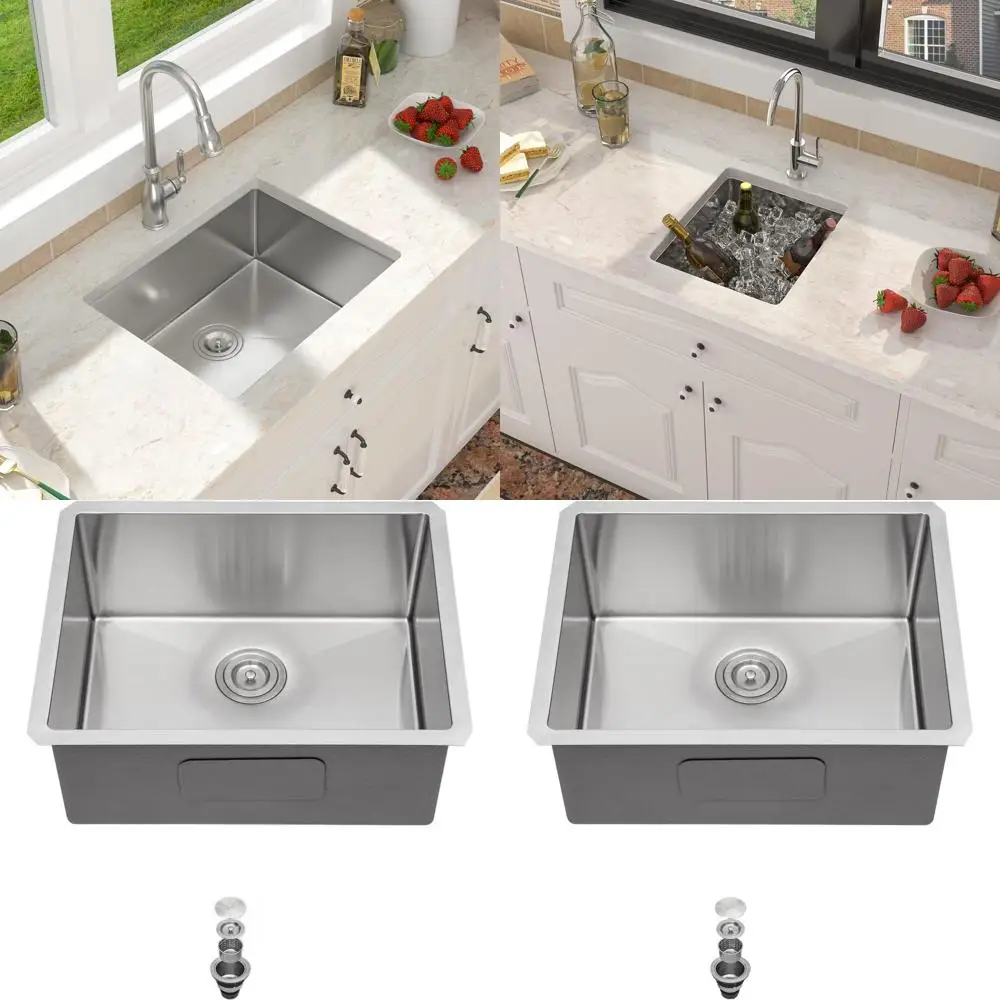 

Мойка из нержавеющей стали 21 x 18 дюймов, для установки под столешницу, 16-го класса толщины, с одной чашей, для уличных влажных баров и кухонных зон приготовления пищи