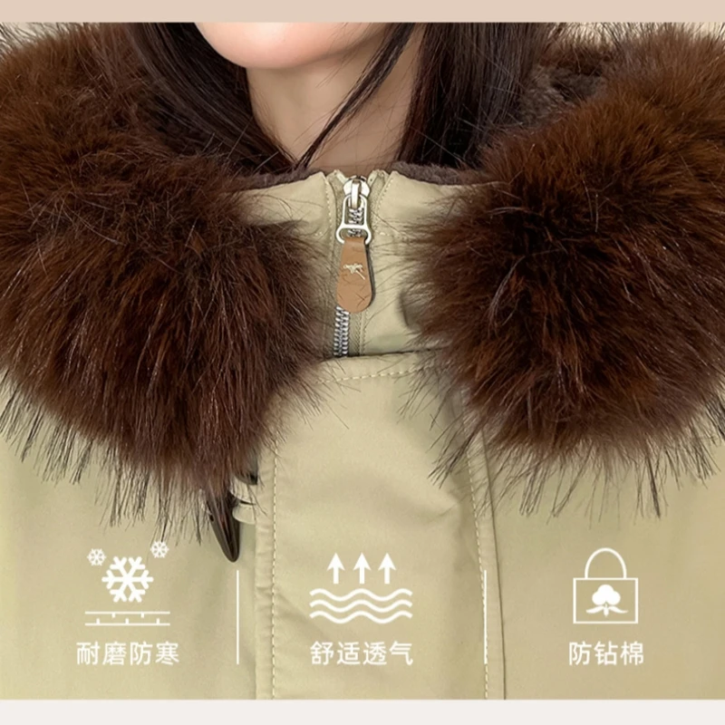 2025 inverno novo grande gola de pele algodão acolchoado jaquetas chifre botão manga longa com capuz feminino parkas viajando moda para baixo casacos