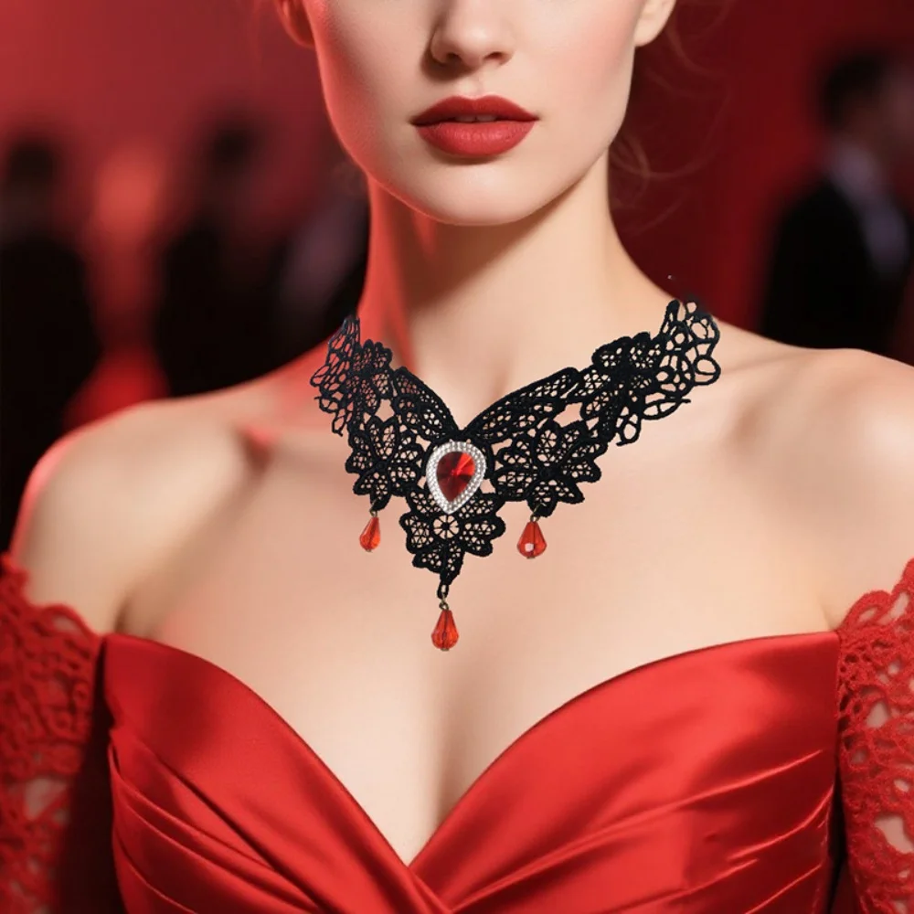 قلادة سوداء على الطراز القديم قلادة من الدانتيل على الطراز القوطي قلادة الهالوين سرية لإكسسوارات الفستان ملابس غير رسمية #2