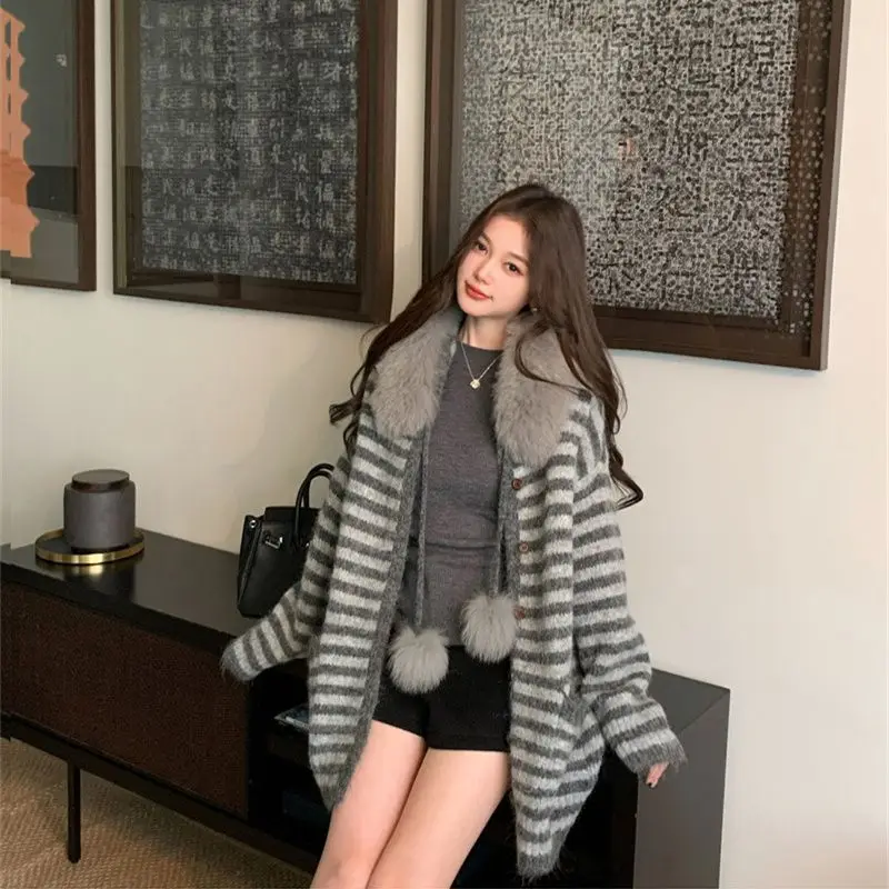 

Cardigans Curvy Sweaters Womens Autumn Textured Double-Pocket Batwing Formal Buttons Mock-Two-Pieces Flap High-Quality Beautiful