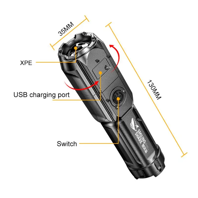 Potente linterna LED recargable por USB 18650, resistente al agua, Zoom, pesca, caza, 100000 lúmenes, táctica