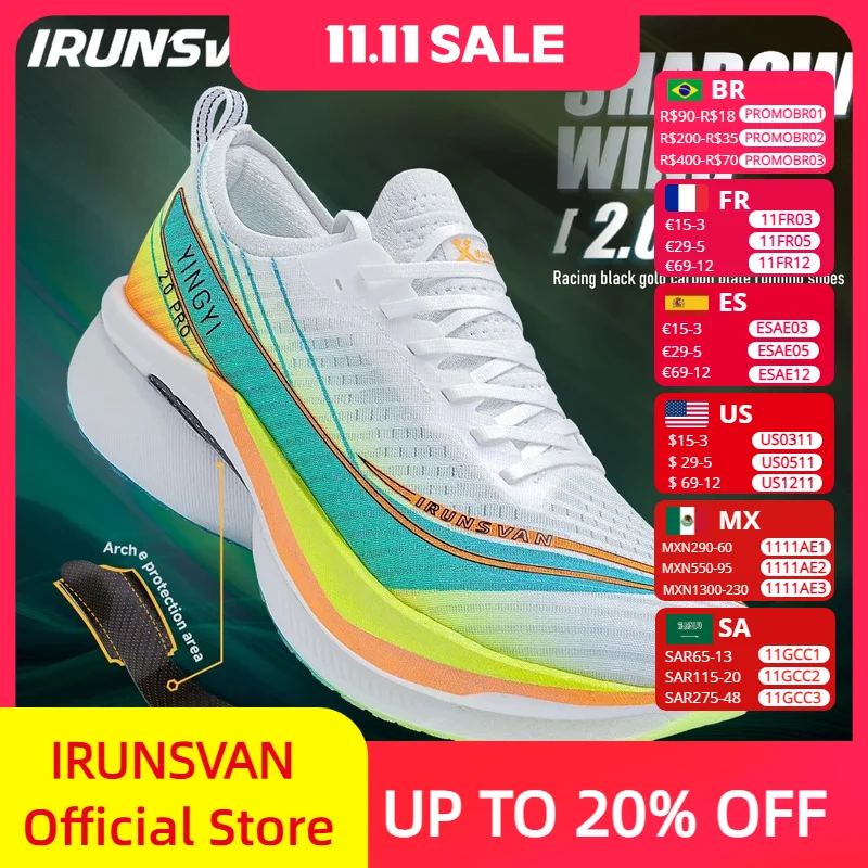 

IRUNSVAN SHADOW WING 2.0 PRO 2024, мужские спортивные кроссовки на воздушной подушке для марафона, легкие кроссовки для бега с карбоновой пластиной 2503