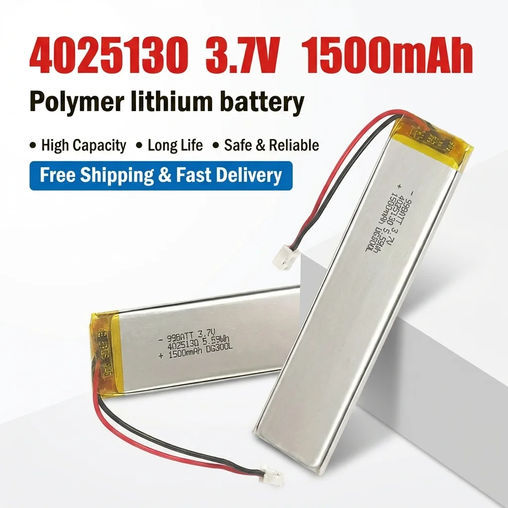 

4025130 Lipo Battery 3.7V 1500mAh Rechargeable Lithium Polymer Battery for LED Stair Light Cabinet Sensor Light E-book