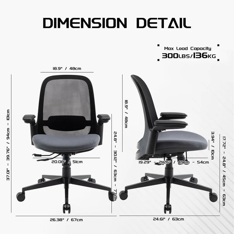 COLAMY-Chaise de Bureau Ergonomique en Maille avec Accoudoirs 3D, Siège Coulissant