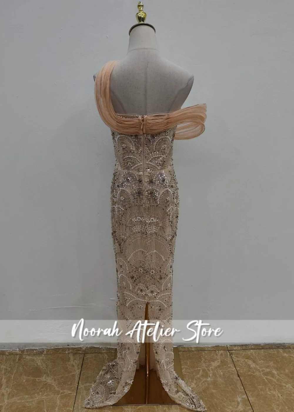 Brillante Champage fuera del hombro vestidos de noche de lujo 2025 mujeres Dubai sirena vestido de fiesta de celebridades vestido de graduación personalizado