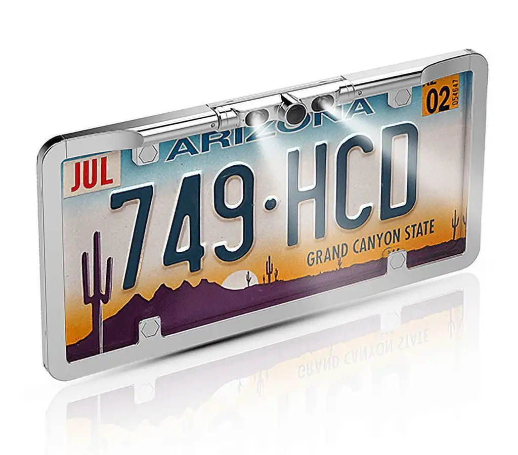 VTL275HDL - Ultra Slim Full-Frame License Plate HD Backup Camera with Multiple Viewing Modes and LED Lights (Chrome)