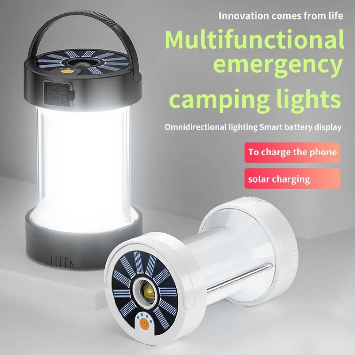 A Portable Solar Camping Light Outdoor Emergency Multifunctional Super Bright Flashlight Tent Protable Rechargeable LED Lamp