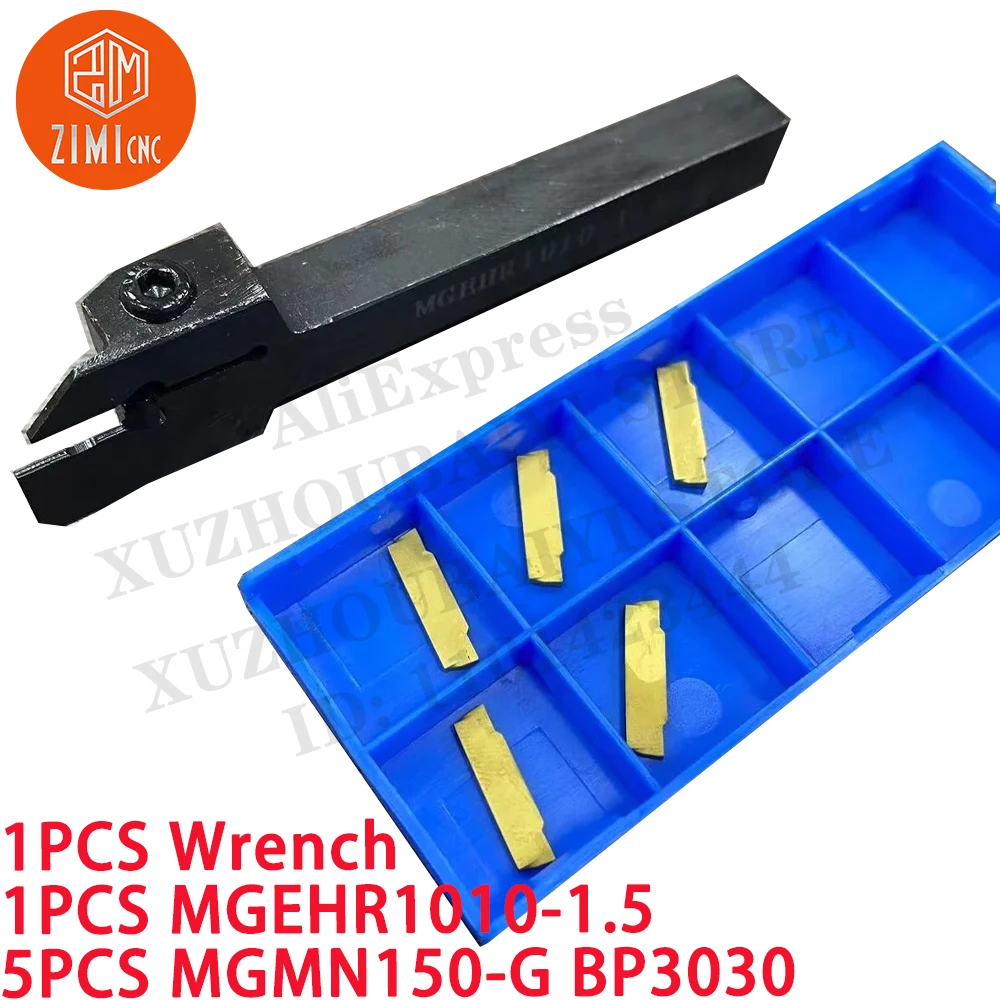 1PCS MGEHR1010-1.5 External Grooving turning tool holder +5PCS MGMN150-G BP3030 carbide Insert CNC metal mechanical cutting tool